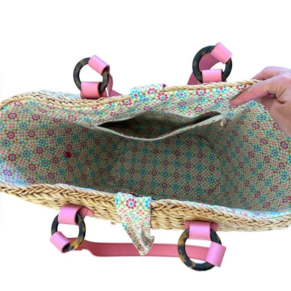 Vera Bradley Straw Tote Retired Capri Melon Beach Bag Pink Strap Paisley Summer - Picture 8 of 15